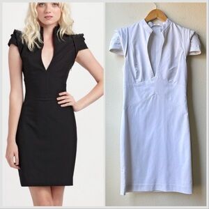 Black Halo White Hanna Midi Sheath Ruffle Keyhole Dress Sz 6